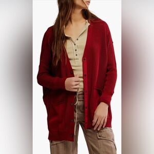 NWT Free People We The Free Chickadee Linen-Blend Cardigan XS Syrah